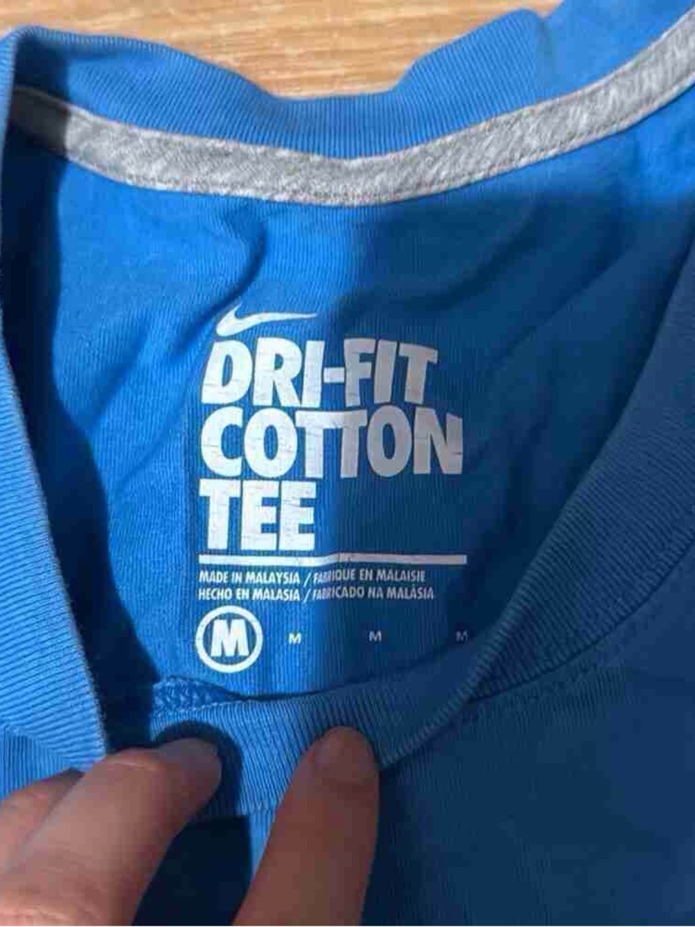 Nike Dri-FIT Cotton Tee in Blue with Silver Trim - Picture 3 of 4